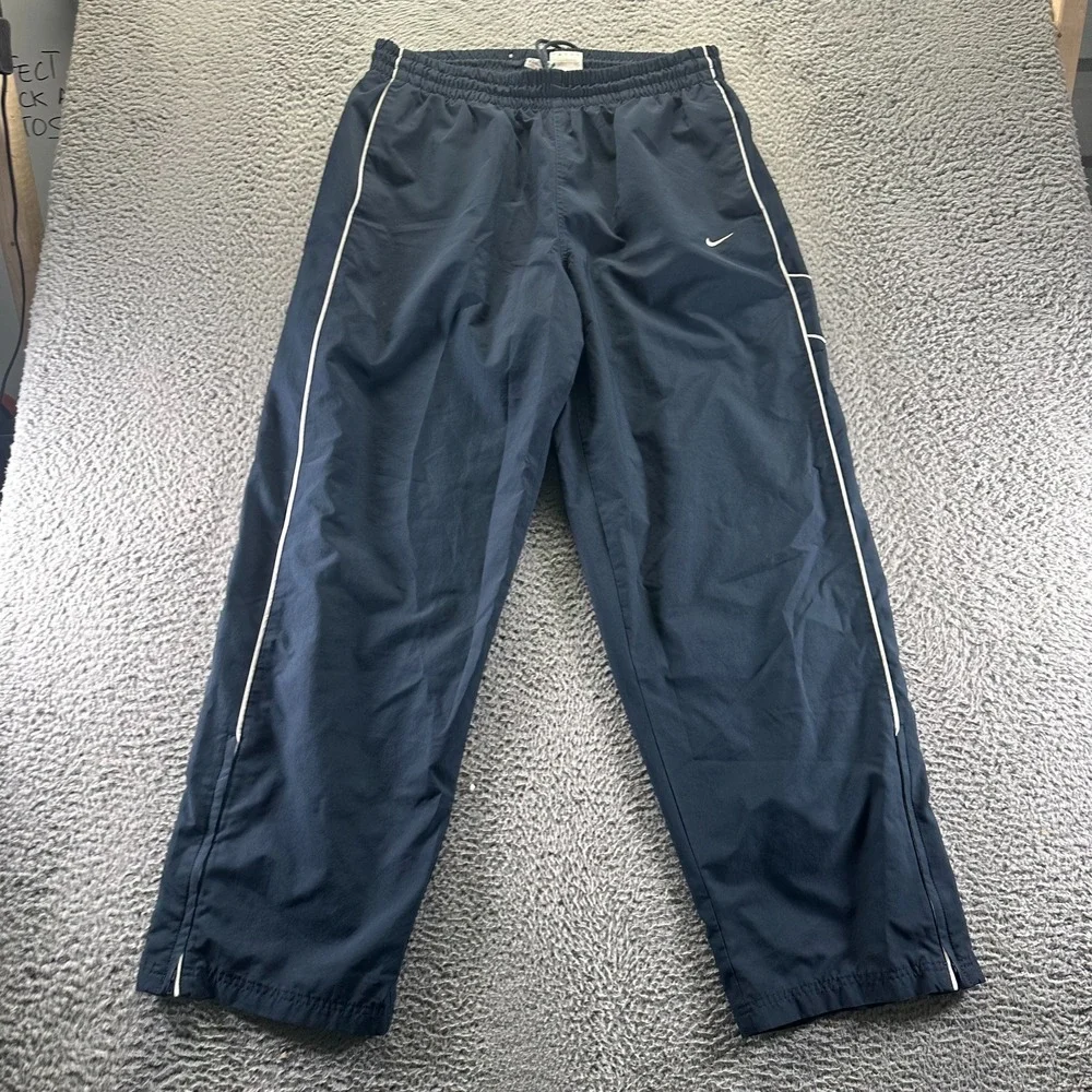 VTG Nike Pant Men XXL Blue Polyester Track Straight Swoosh Logo Lined Activewear